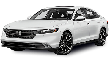 White Honda Accord sedan with black alloy wheels, viewed from the front-left angle on a transparent background.