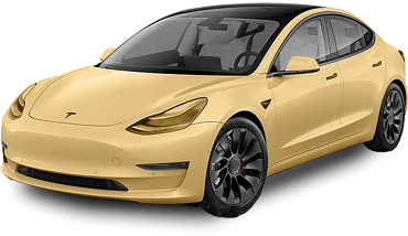 Tesla Model 3 completely highlighted in gold, indicating full-body coverage for services such as paint protection film, ceramic coating, or vinyl wrap.