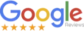 Google Reviews logo with five gold stars beneath the word “Google,” indicating a 5-star customer rating.