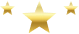 Three gold stars on a transparent background, with the center star larger than the others, representing high quality or top-rated service.