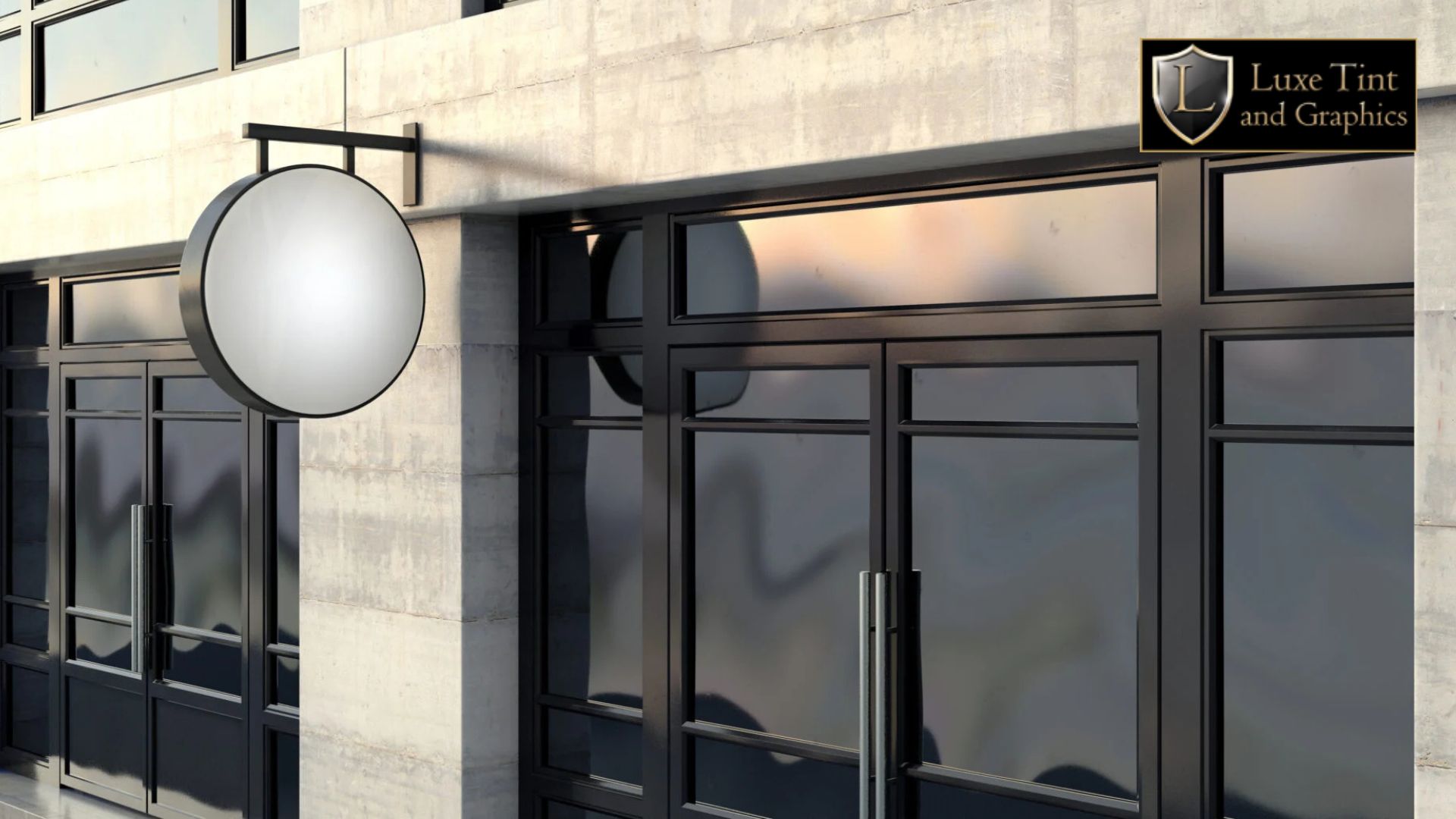Modern storefront with commercial window tinting for a sleek, professional appearance.